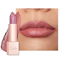 Vista 18 de Oulac Lápiz labial azul morado con purpurina, acabado infinito de alto brillo, color de labios hidratante infundido con aceite de rosa de damasco