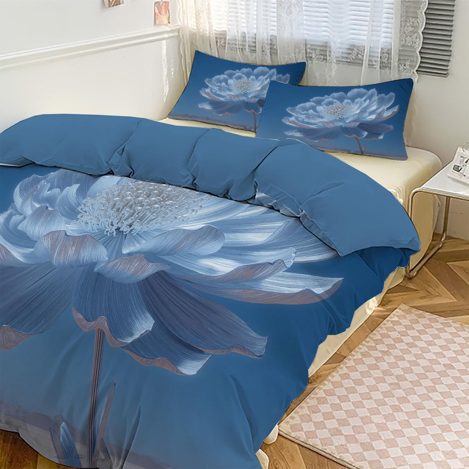 Housse de couette 220x240 pivoine 3D douce avec fermeture éclair