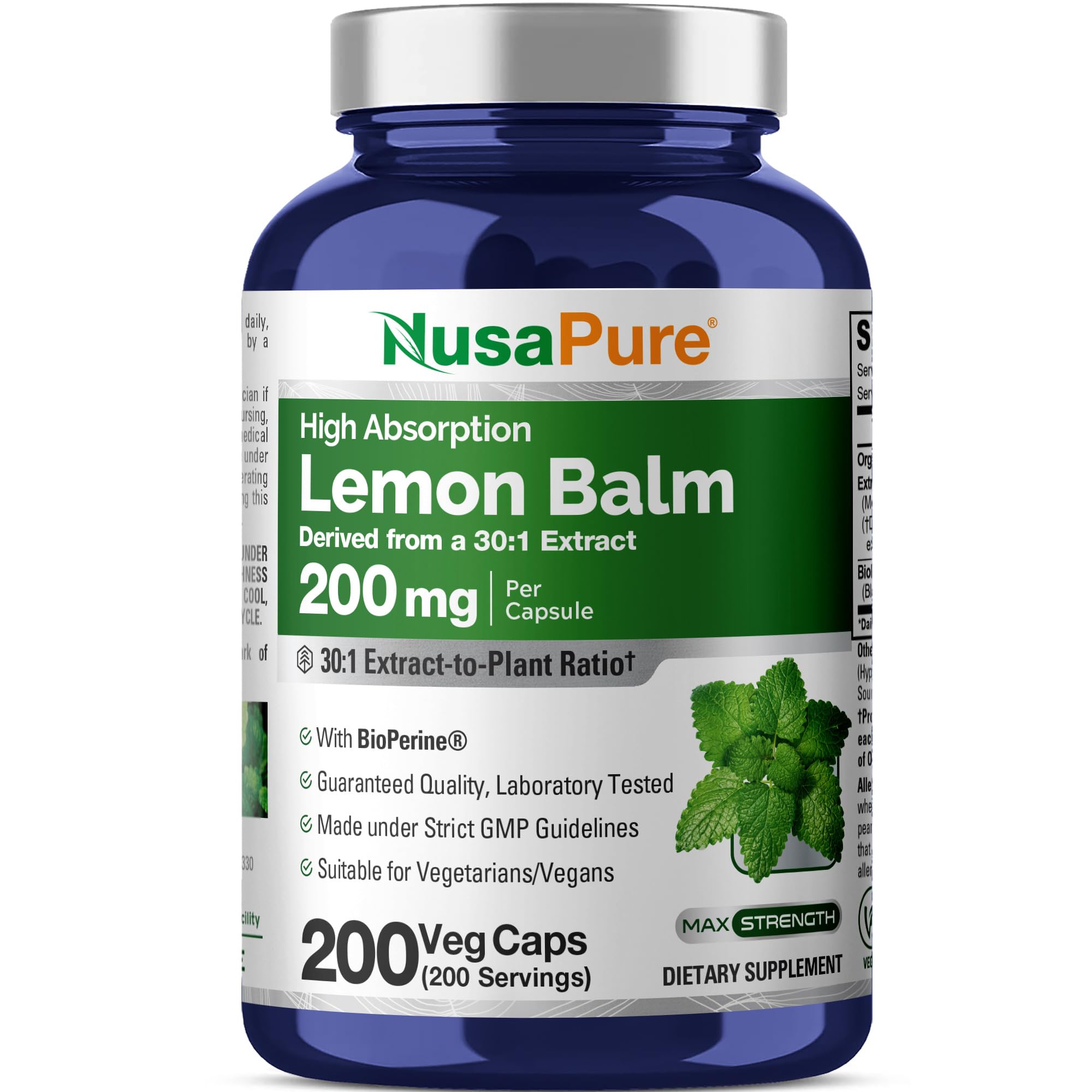 Amazon.com: NusaPure Lemon Balm, Vegan, 200mg, 200 Veggie Capsules