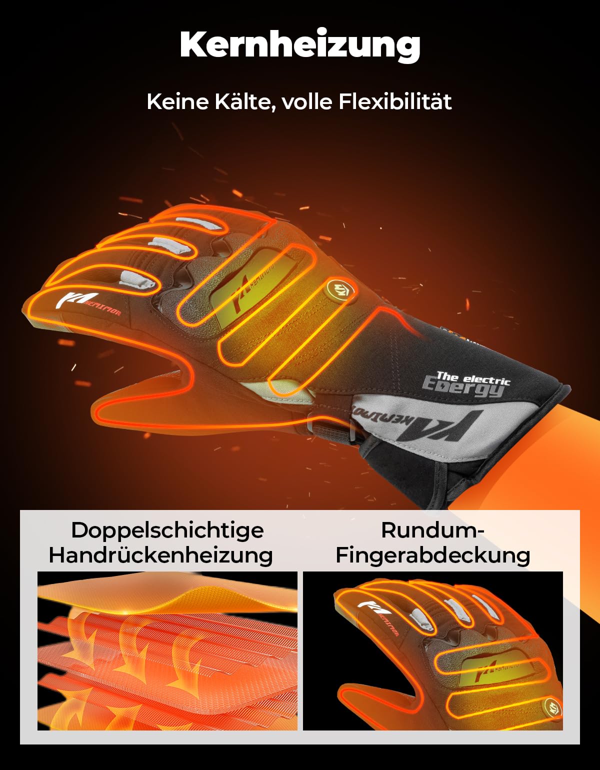 KEMIMOTO Beheizbare Handschuhe, Beheizte Handschuhe Motorrad mit 2500mAh Akku, Beheizte Winter Motorradhandschuhe für Herren und Damen, Ideal für Motorradfahren,Skifahren,Outdoor-Aktivitäten usw