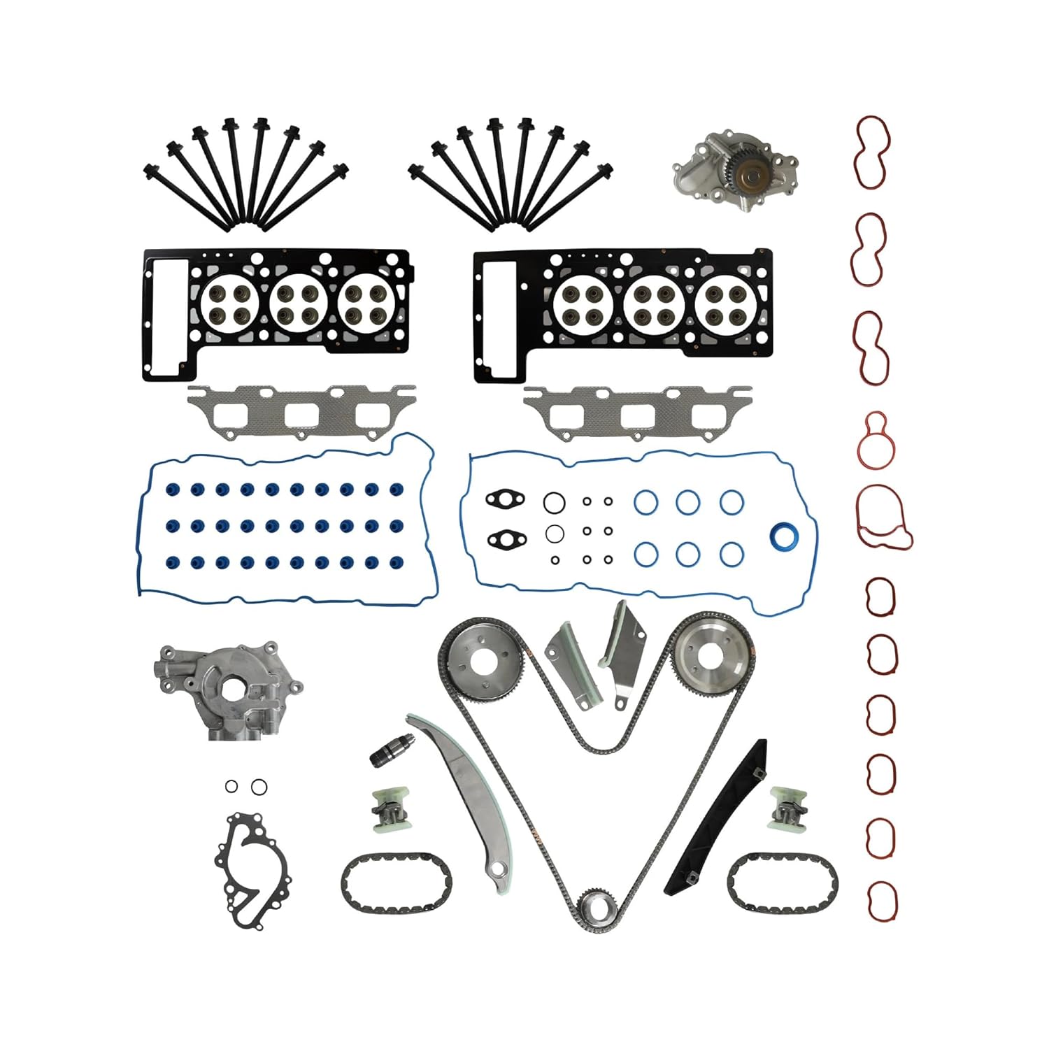 2.7 Engine Kit w/Timing Chain Kit Oil Pump Water Pump Head Gasket Set Bolts Fit for Chrysler 300 Sebring Dodge Avenger Charger 2.7L 2009-2010 HS9514PT-1 90707SX