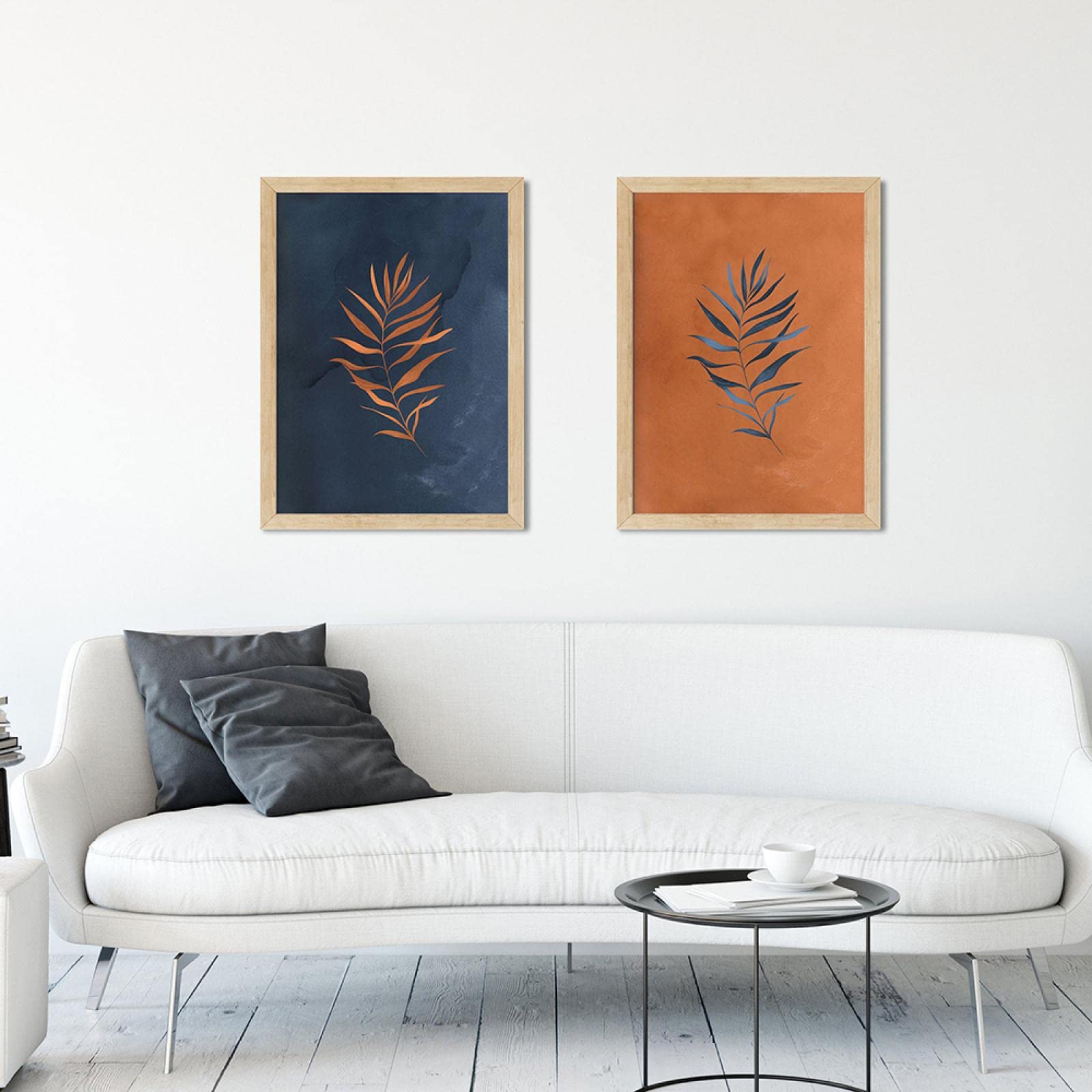 SDVIB Modern Leaf Print Navy Blue and Burnt Orange Watercolor Plant Poster Minimalism Canvas Painting Art Wall Picture Home Decor 50x70cm-2Pieces Frameless