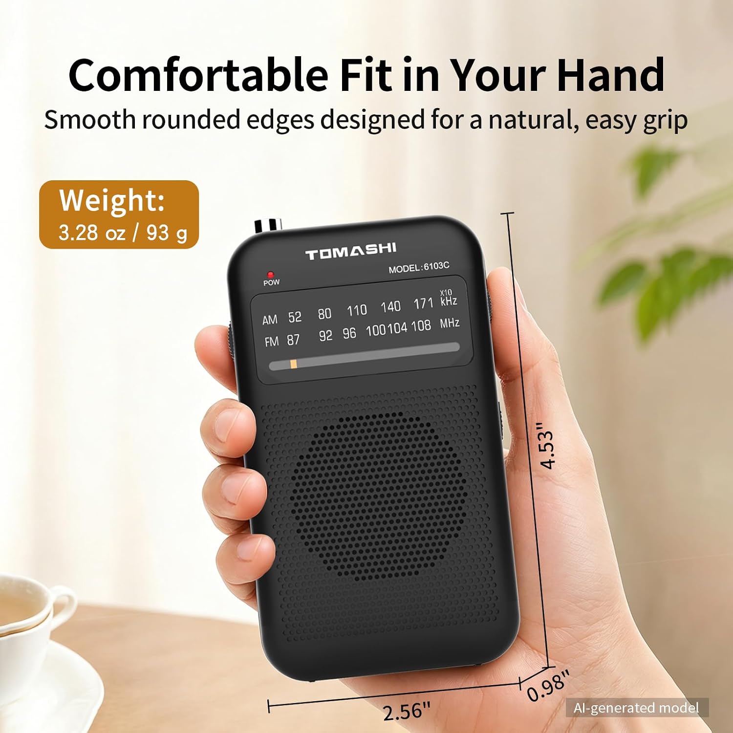 TOMASHI Portable Transistor Radio AM/FM/SW, Telescopic Antenna, Large Tuning Knob, LED Indicator, Battery Operated Small Radio with Earhone Jack, Compact Radio for Seniors, Travel & Emergency Use