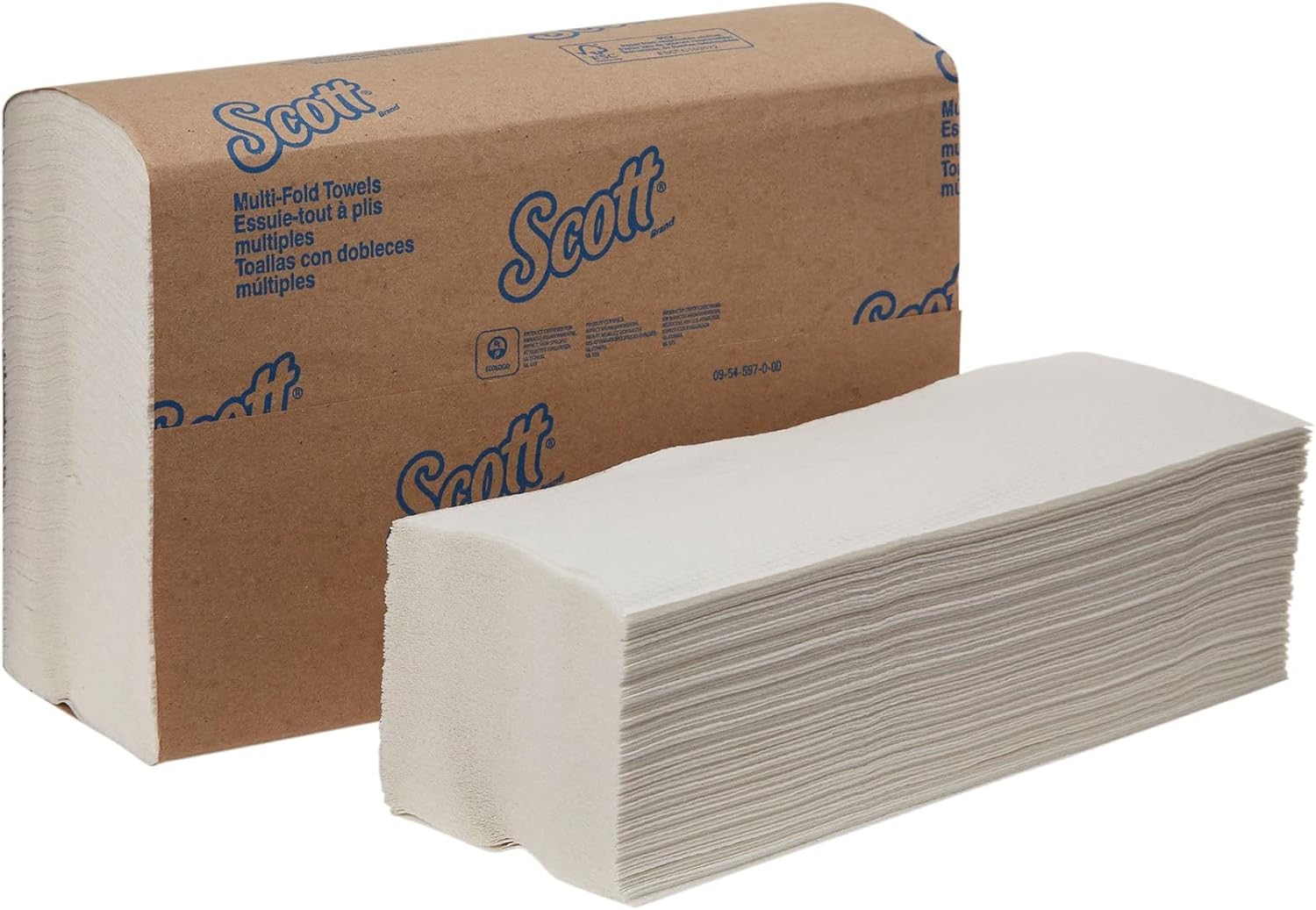 Scott Essential Multifold Paper Towels (01840) with Fast-Drying Absorbency Pockets, White, 16 Clips/Case, 250 Sheets/Clip, 4,000 Towels/Case - Pack of 4