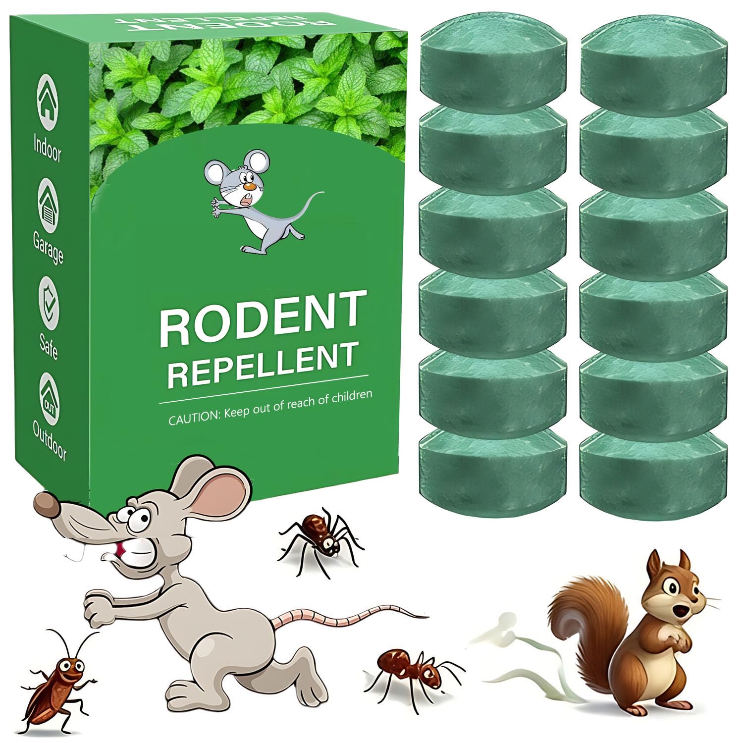 NNBHH Rodent Mouse Repellent 12 pcs, Indoor Mouse Repellent for Home, Peppermint Scented Rodent Deterrent, Rat Repellent for Kitchen, Garage, Basement, Attic, Natural Mouse Repellent Sachets (12pcs)
