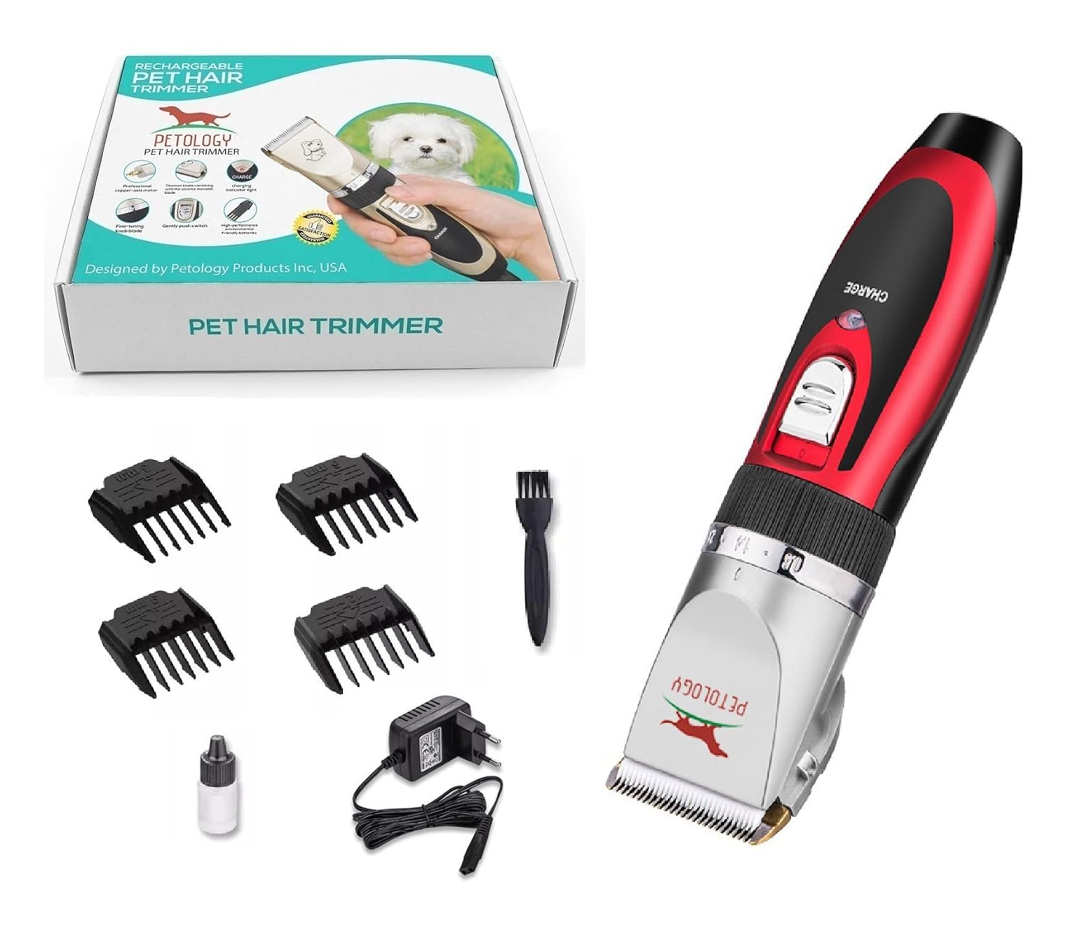 PETOLOGY Unisex Pet Hair Trimmer Dogs & Cats Grooming Machine Wireless Rechargeable (Red Trimmer)
