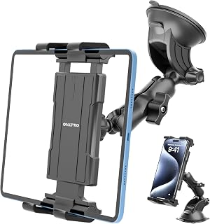 OHLPRO Tablet Holder for Car Dashboard & Windshield, 80mm Large Suction Cup Mount, 360° Rotating Adjustable Arm iPad Holder for Truck, SUV, Semi & Boat, Fits 4.7–12.9" iPad Pro/Air/Mini, Galaxy