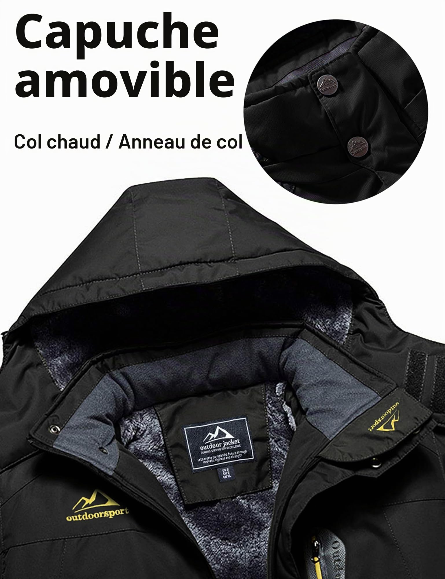 MAGCOMSEN Veste de ski imperméable pour hommes Veste polaire de randonnée coupe-vent avec capuche