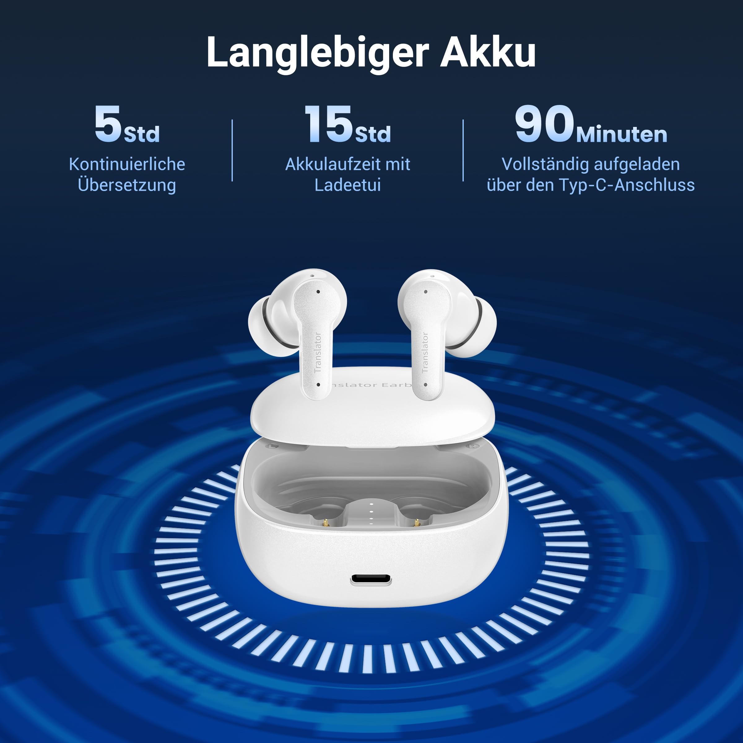 Anfier M3 KI Übersetzer Kopfhörer, 3-in-1 Echtzeit Sprachübersetzer mit 144 Online & 11 Offline Sprachen, AI Translator earbuds Weiß