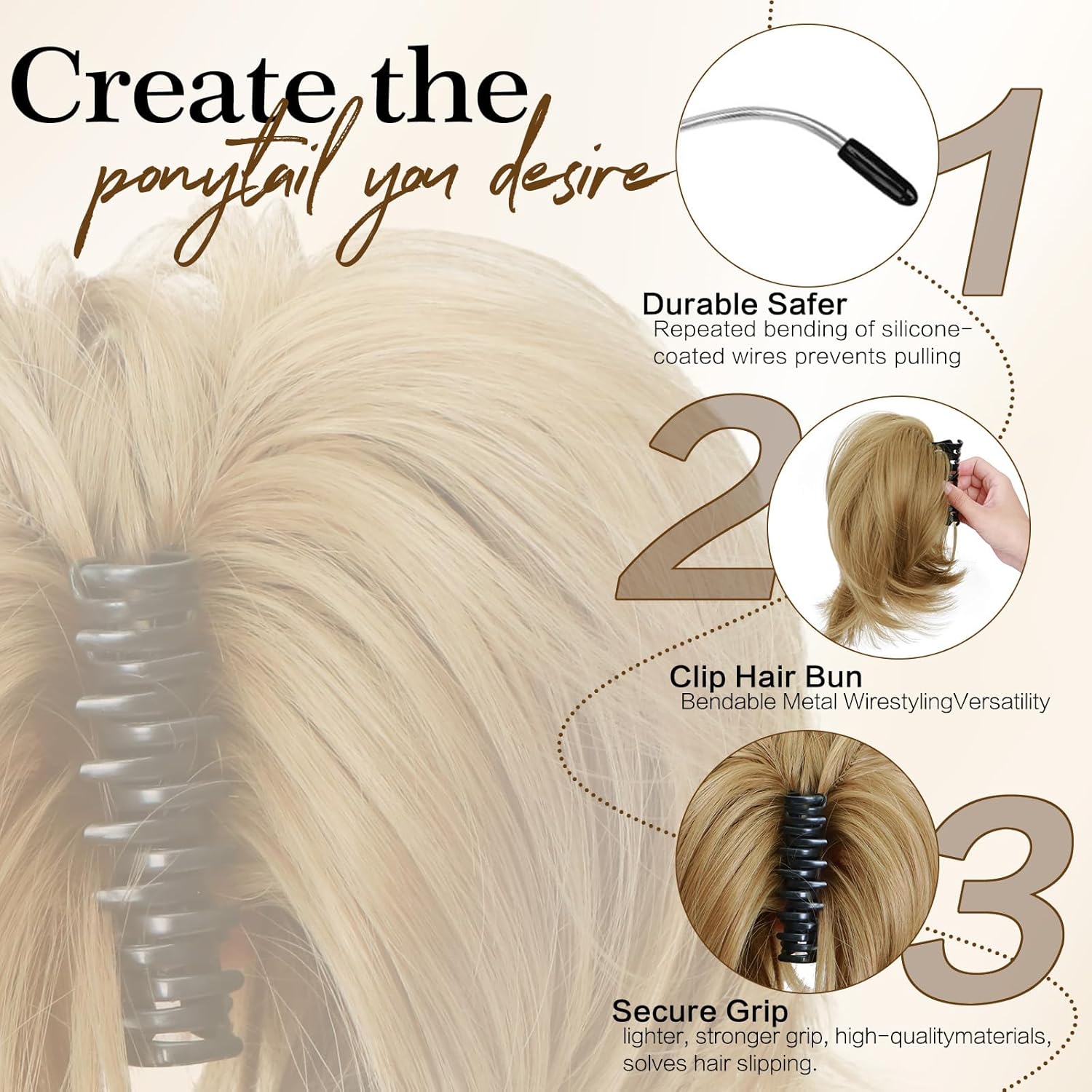 Claw Clip Short Ponytail Extension Messy Bun Hair Piece With 4 Bendable Metals DIY Synthetic Fake Hair Bun For Women Daily Use Ash Blonde Mix Ginger Blonde - Image 4