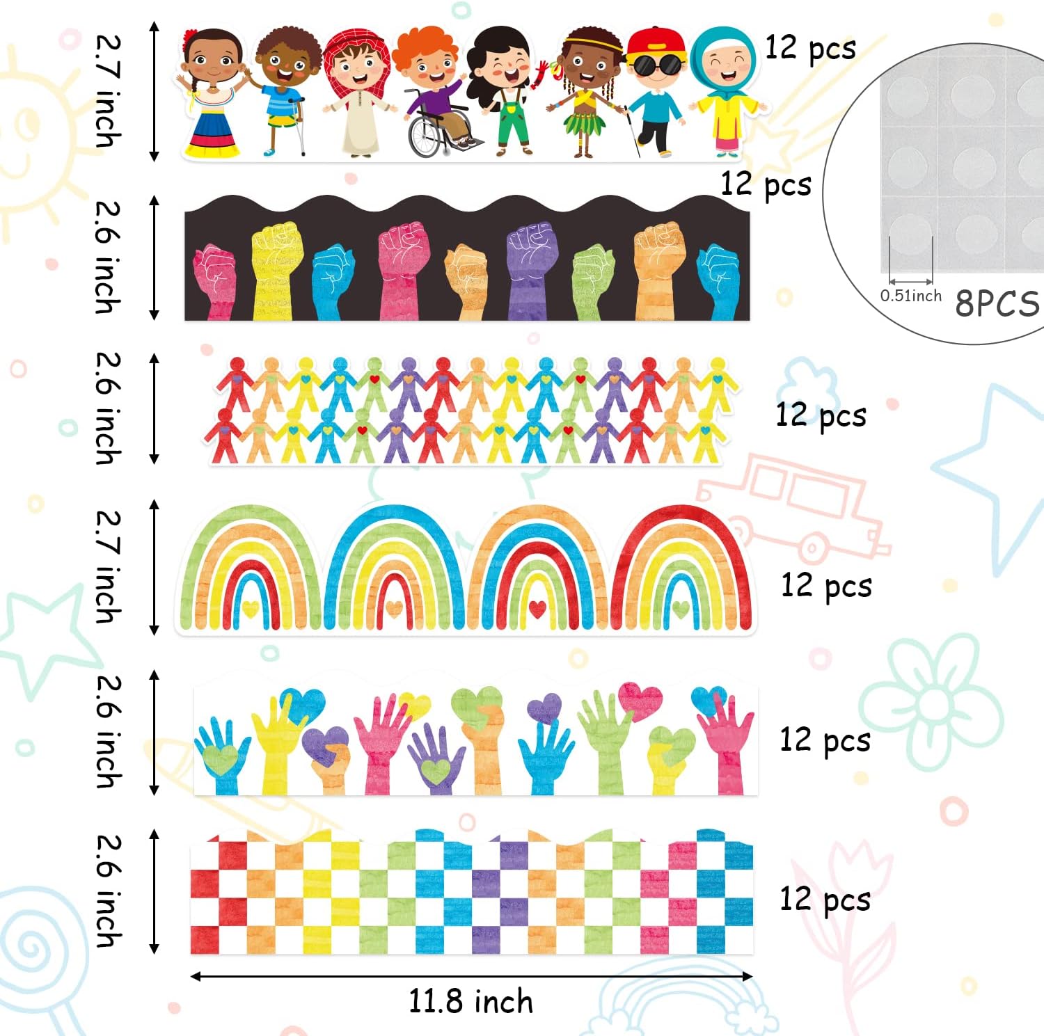 BeYumi 84Pcs Diversity Equality Bulletin Board Borders All are Welcome Diverse Students Border Trims Watercolor Equality Inclusive Back to School Classroom Chalkboard Wall Decor for Teacher Elementary