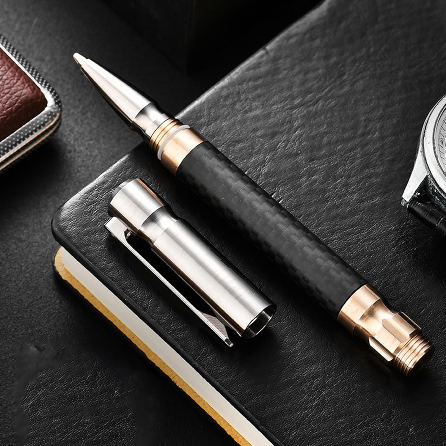 Hamans Titanium Ballpoint Pen 4.72" with Pocket Clip Screw Cap Design Refillable for Business Office Daily Use Writing Pocket Pen