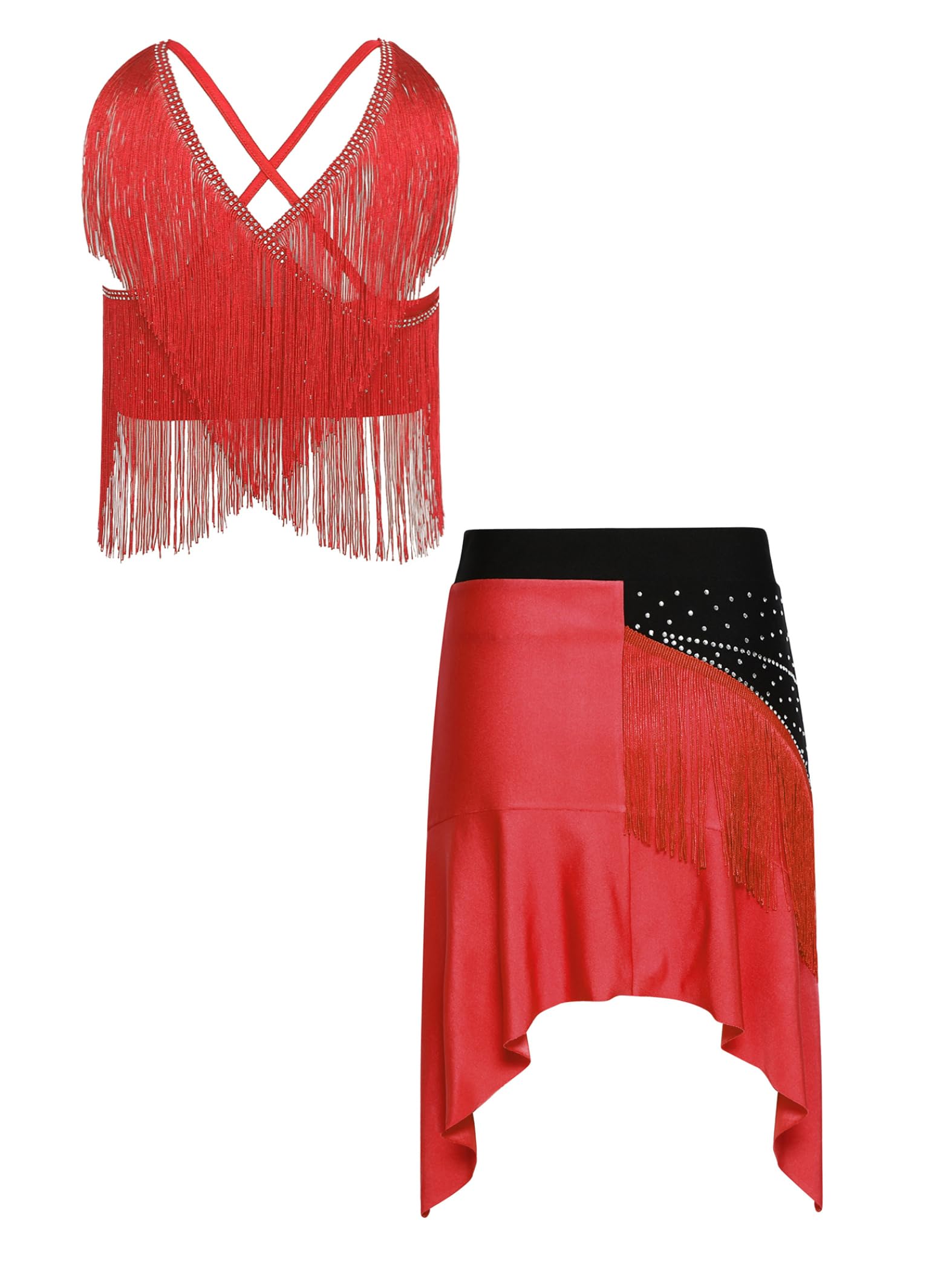 Vestito da Ballo Latino Americano Tango Donna | Abbigliamento La Danza Salsa Latina Frangiato, Vestito Danza Latina Frangiato Rumba, con Nappe Frange Strass