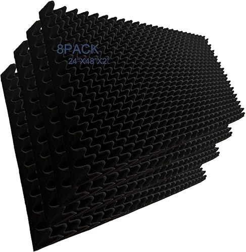 Paquete de 8 paneles de espuma acústica Panel acústico en forma de huevo negro tablero de espuma absorbente de sonido de gran tamaño 48 x 24 x 2