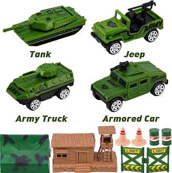 AuntyFey 105 PCS Army Men Playset with Army Men Action Figures with 4 Cars