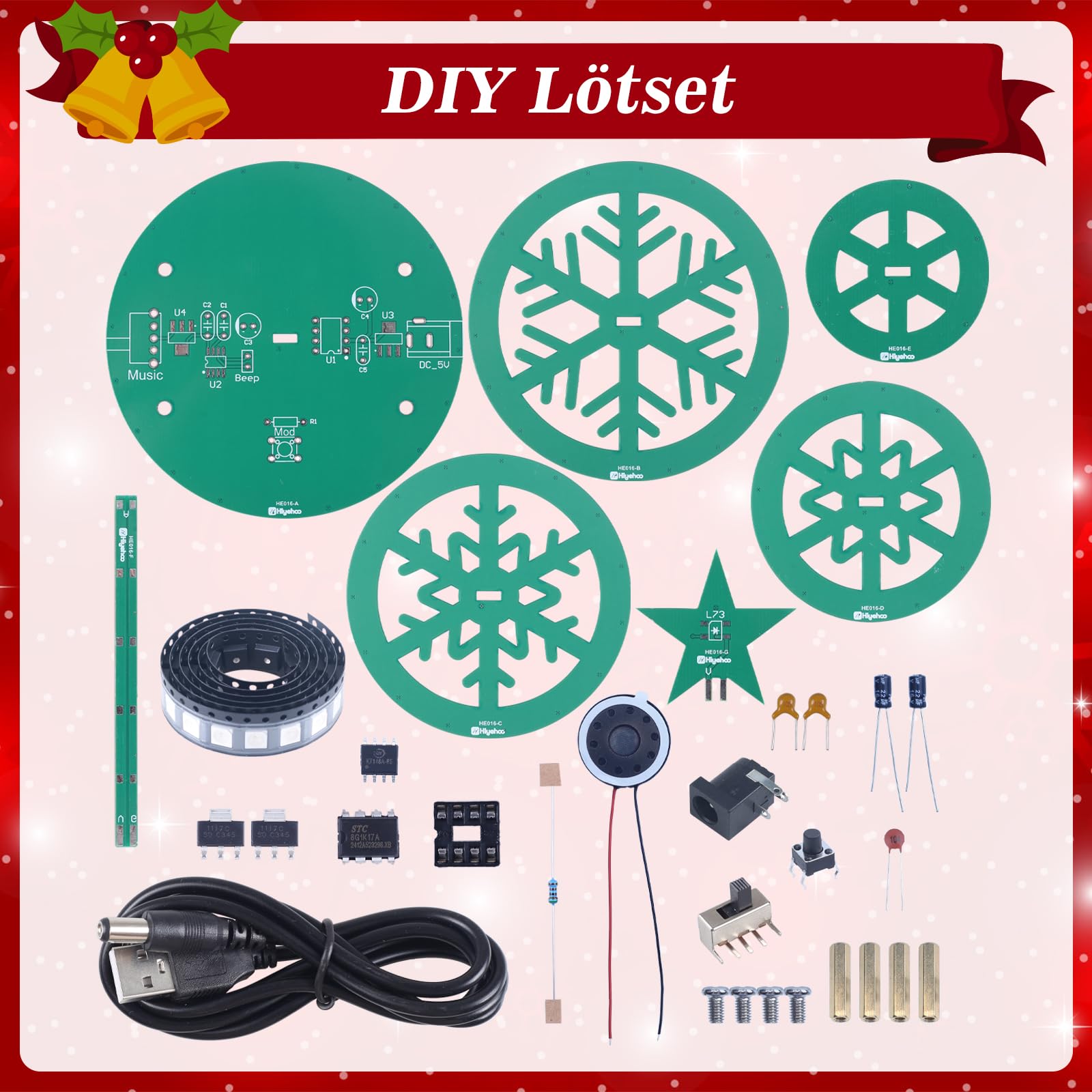 PEMENOL Kit di saldatura rotante a LED RGB 3D, kit fai da te per la saldatura fai da te, albero di Natale musicale colorato, kit di progetti elettronici divertenti per decorazioni natalizie
