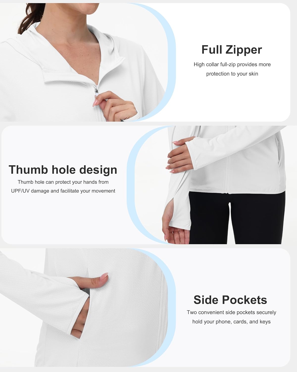 isnowood Women's UPF 50+ Sun Protection Rash Guard, UV SPF Long Sleeve Zip Hoodie Jacket, Lightweight Hiking Outdoor Shirts - Image 4