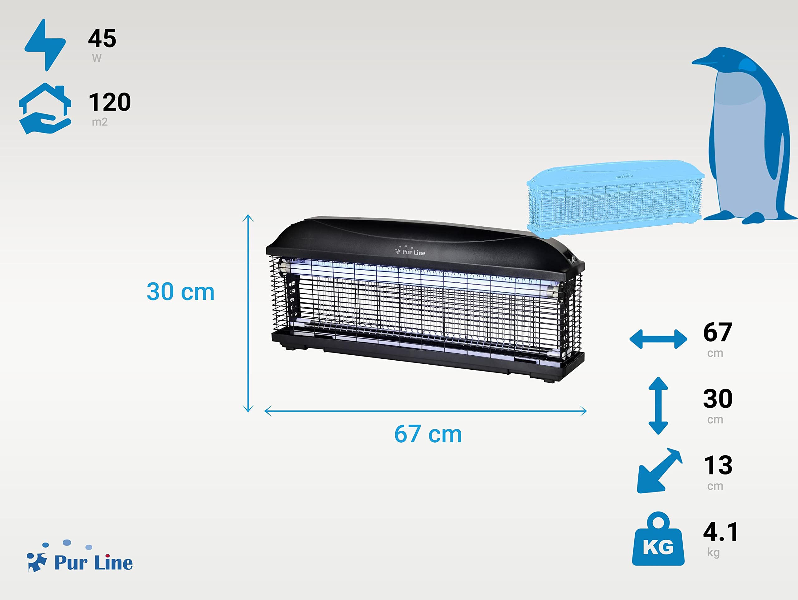 PUR LINE Insektenvernichter mit UV-Licht mit hoher Intensität, 45 W, IPX4-Schutz, ideal für große Innenräume oder halbbedeckte Außenbereiche