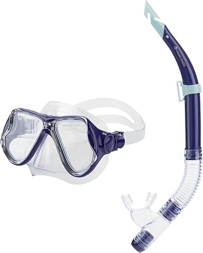 Manta Ray Adult Snorkel Set - Tempered Glass Snorkeling Mask, One Size, Silicone Mouthpiece Snorkeling Gear, Quick-Release Buckle, Includes Mask and