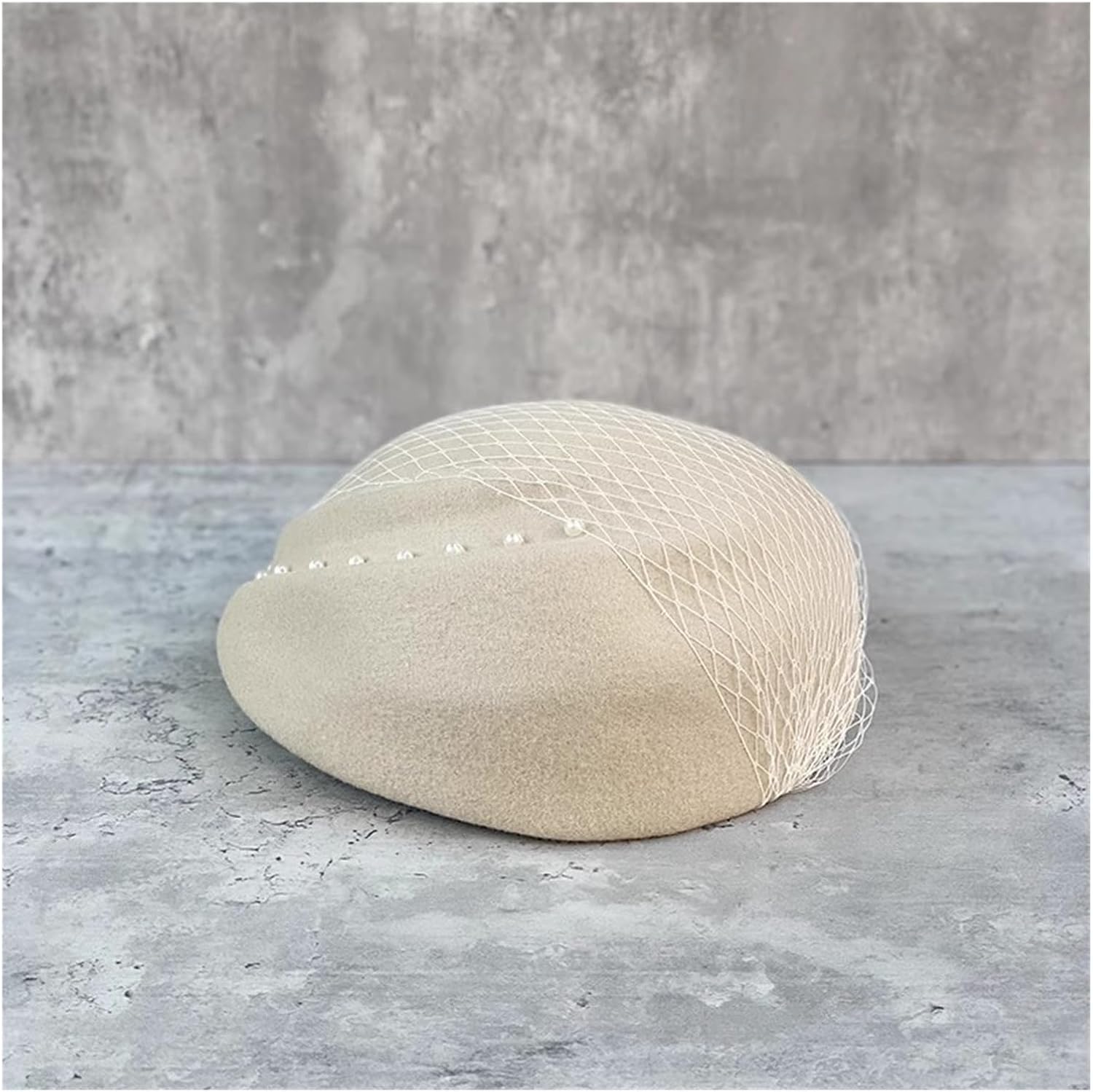 Beret Women's Autumn/Winter Pleated Mesh Pearl Painter's Hat Girl Stewardess Hat