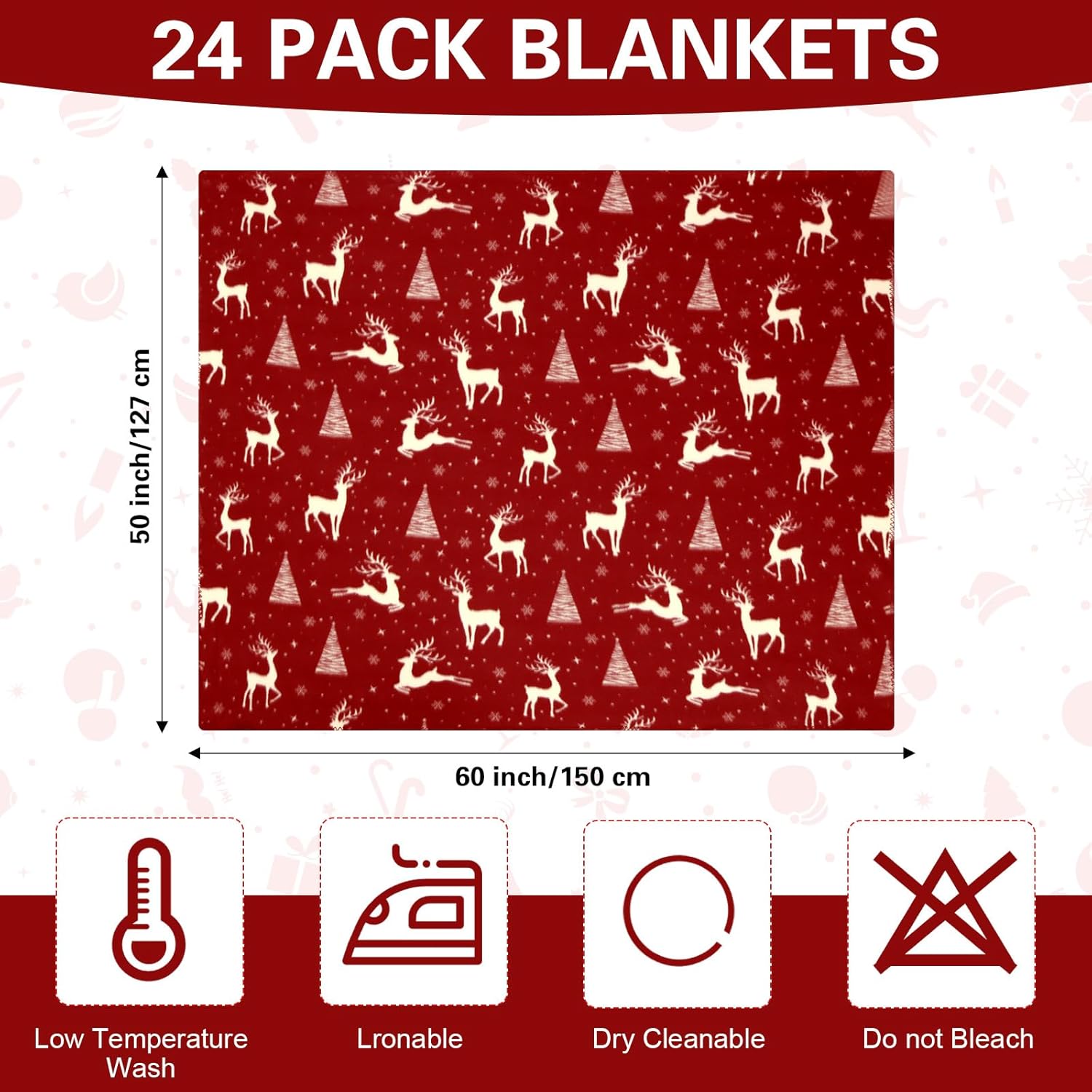Preboun 24 Pack Bulk Christmas Soft Fleece Blankets 50 x 60 Inch Bulk Lightweight Warm Fleece Throw Blankets for Pet Bed Sofa Couch Office Wedding Gifts Travel (Deer) - Image 2
