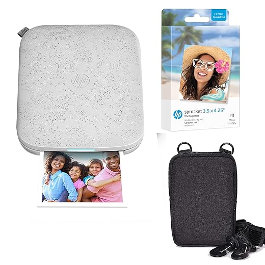 HP Sprocket 3x4 Instant Photo Printer -Kit: 20 Pack Zink Paper, case