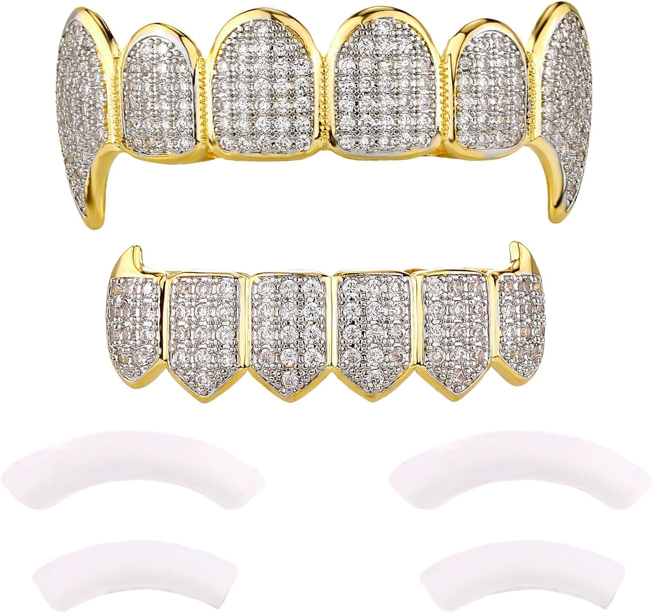 Grillz Vampire Teeth Men 18K Plated Gold Grills for Your Teeth Jewelry Hip Hop Cubic Zirconia Top Bottom Grills Mouth With Extra Molding Bars