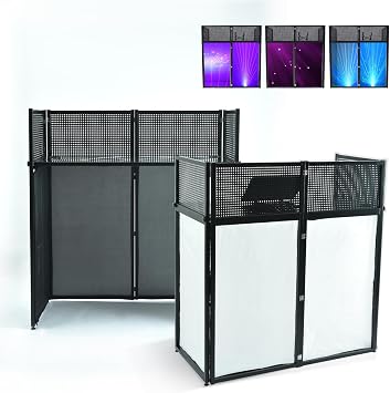 Portable DJ Facade Table Station - 40 * 40 * 20 Inches Event Booth With Black and White Scrims, Padded Carrying Bag, Metal Frame Foldable Panel