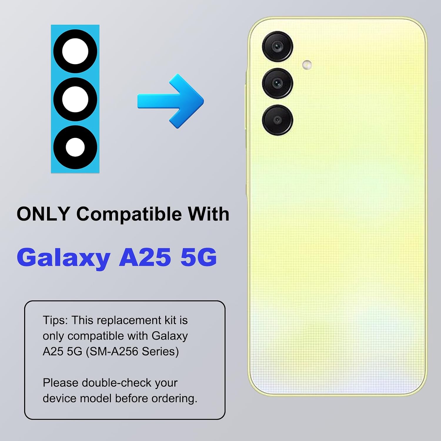 3 Pack for Galaxy A25 5G Back Rear Camera Lens Glass Replacement, Back Camera Lens with Premium Lens Protector Compatible with Galaxy A25 5G, Included Instruction Manual, Toolkit image 3