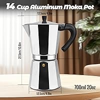 Vista 2 de Cafetera Moka de Aluminio Clásica para Estufa de 14 Tazas Cafetera de Café Espresso 700ml 23oz Percoladora Cafetera Mocha Pot Greca Cafetera