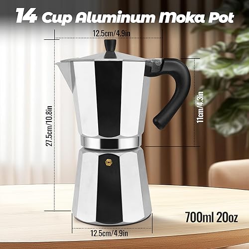 Miniatura 2 de Cafetera clásica de aluminio para 14 tazas, cafetera espresso de 23.7 fl oz, 23 onzas, cafetera de moca, cafetera greca, cafetera para café italiano
