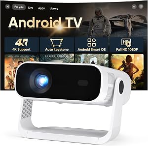 2026 New Smart Projector Built-in Apps, Android 14, Native 1080P 4K Supported WiFi 6 Bluetooth 5.2, 20000 Lumens, Low Fan Noise (