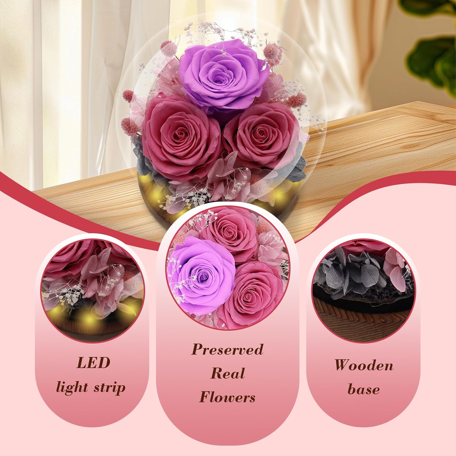 Forever Flowers Roses for Her - Preserved Real Flowers in Glass Dome - for Birthday Anniversary All Occasions Decorations - for Woman Mom Grandma Sister Friend - Image 5