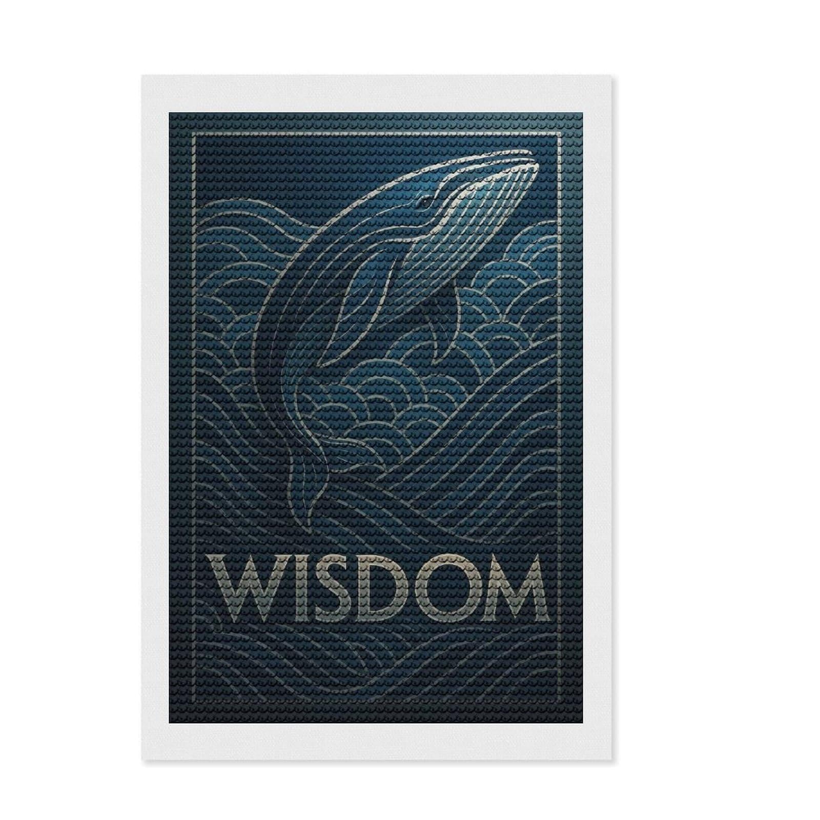 Junmoney Azure Whale Wisdom Art Deco Diamond Art Canvas 8"x12", Good for Quiet Evenings, Mindful Craft Activity, Office Decor, Gift Idea, with Tool Kit