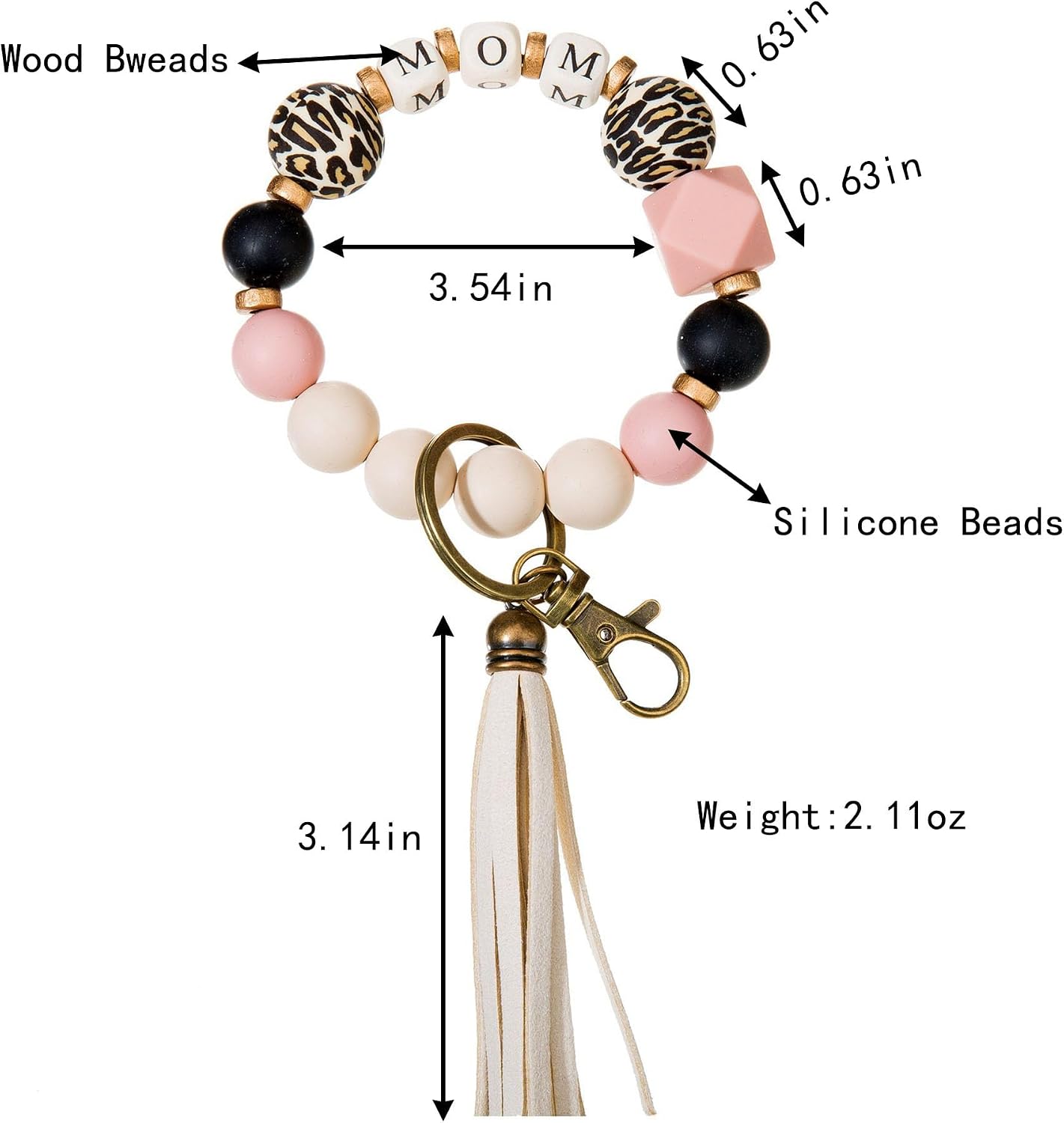 Keychain Bracelet for Women, Key Chain Holder for Car Keys, Leopard Silicone Wood Beaded Key Wristlet for Mom image 4