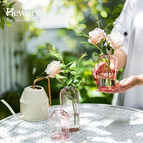 Miniatura 3 de Hewory - Jarrones de cristal para flores, juego de 6 jarrones pequeños de vidrio soplado modernos para centros de mesa, mini jarrón rosa a granel