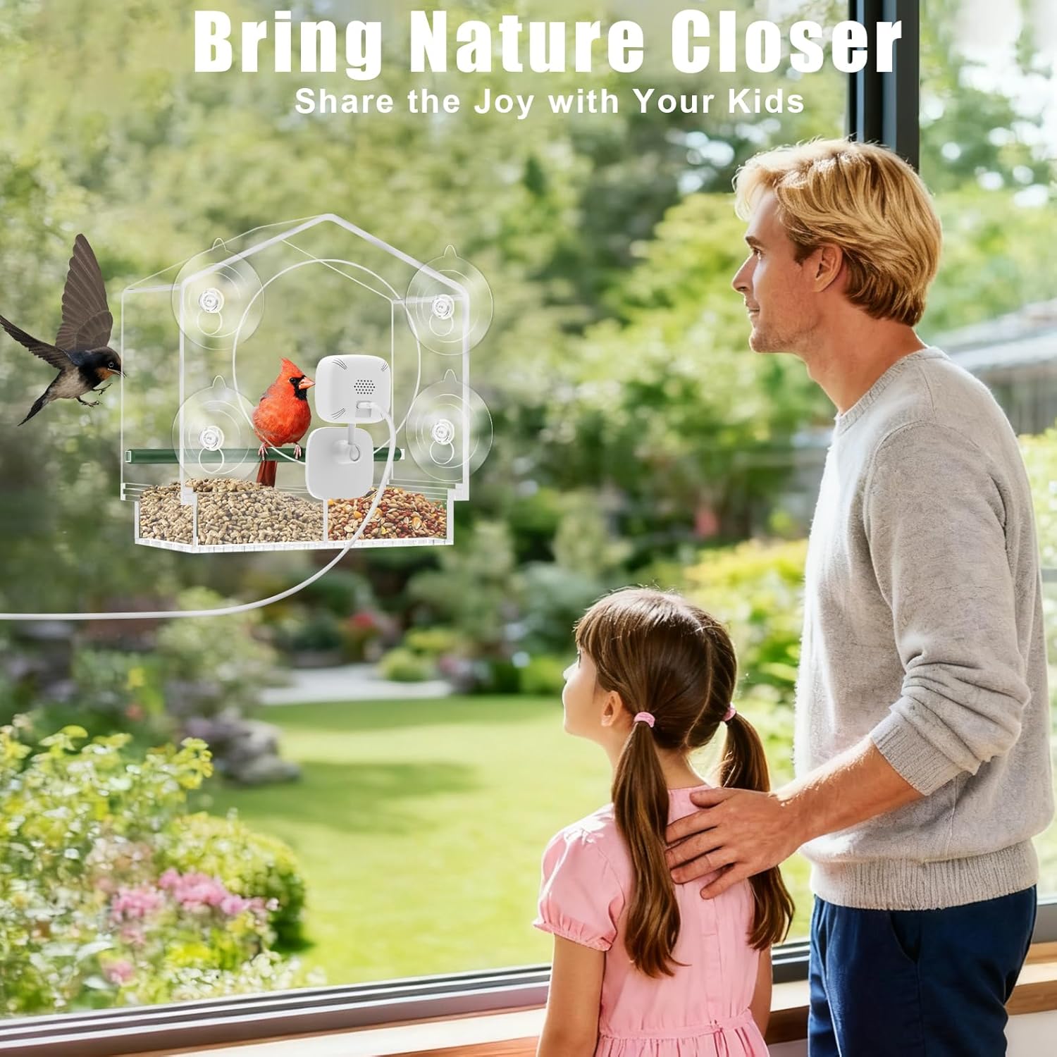 Window Bird Feeder with Camera, Smart Clear Birdfeeder for Outside, 2K HD Live View & AI Bird 10000+, Window Bird House Feeder with 6 Suction Cups - Image 5