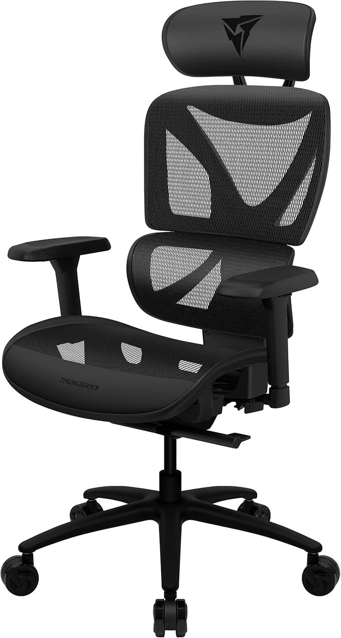 ThunderX3 XTC Mesh Schwarz | Ergonomischer Bürostuhl – Verstellbarer Schreibtischstuhl mit hoher Rückenlehne, synchroner Wippmechanik & automatischer Lendenstütze – Gaming-Stuhl für Erwachsene
