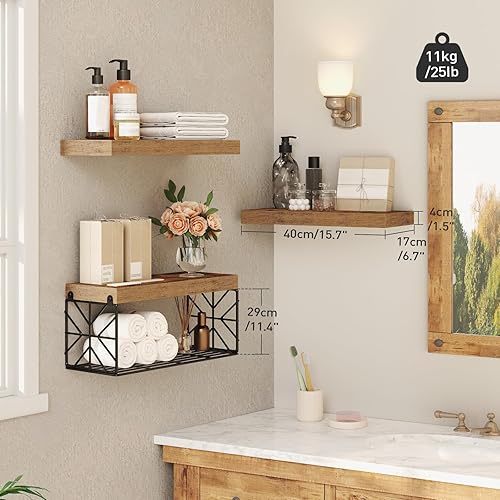 Miniatura 3 de Juego de 3 estantes de baño sobre el inodoro, estantes flotantes para almacenamiento de papel higiénico de pared, estante colgante de 1.5 pulgadas