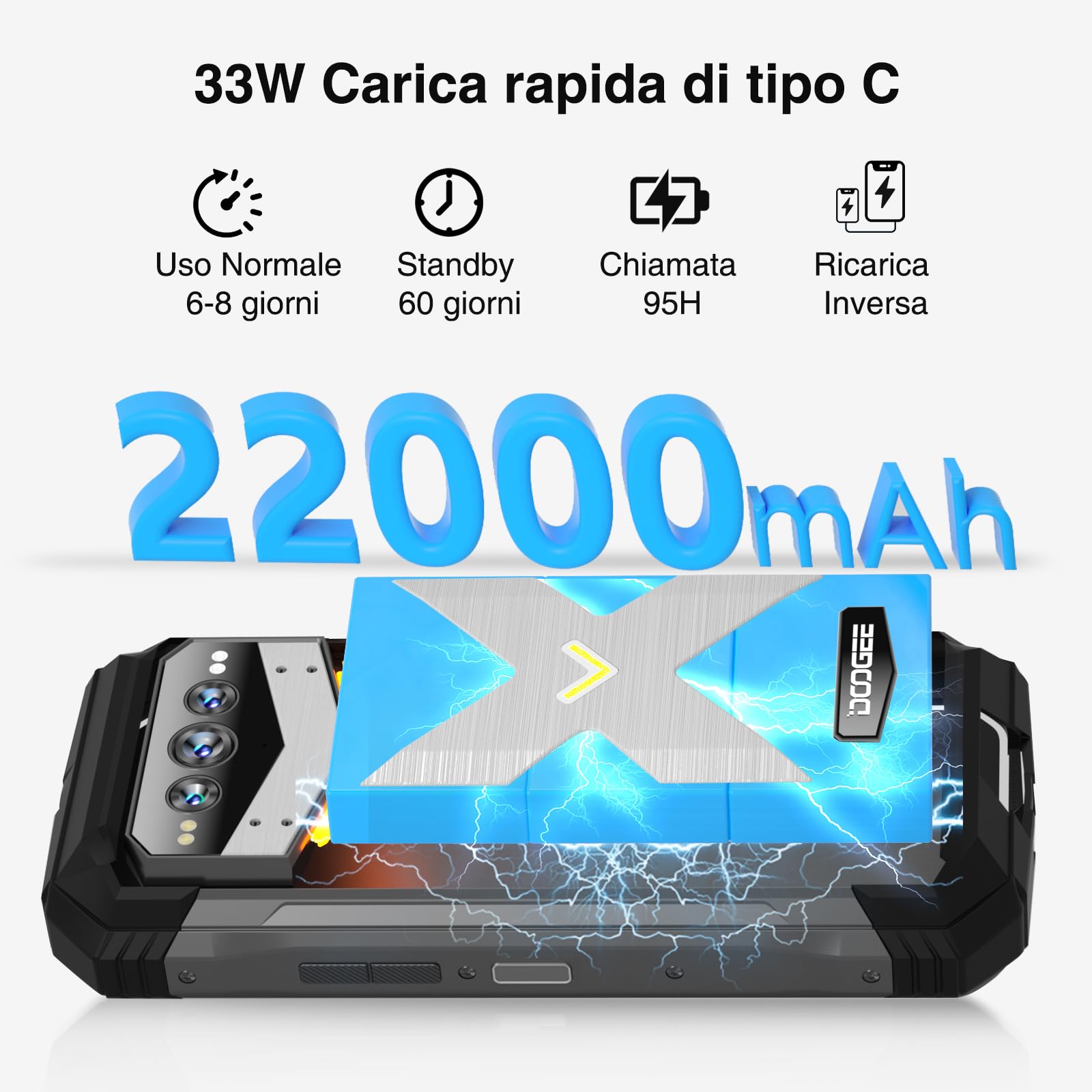 DOOGEE VMAX PLUS 5G Rugged Smartphone [2024], 36GB + 512GB(TF 2TB), 22000mAh Batteria, 200MP AI Tripla Fotocamera, Android 14 Telefono Indistruttibile, 6,58" FHD+ 120Hz, Impronte Digitali NFC/OTG
