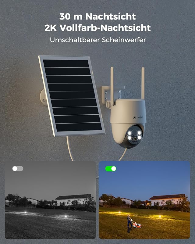 COCOCAM 2K WiFi Biztonsági Kamera Napelem 10000mAh Akkumulátor 30m Éjjellátó PTZ