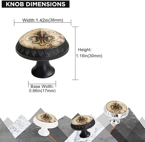 Miniatura 2 de Paquete de 4 pomos negros para cajones pomos de flores rústicas con diseño de iris de flor de lis pomos de cristal para aparador tiradores de cajón