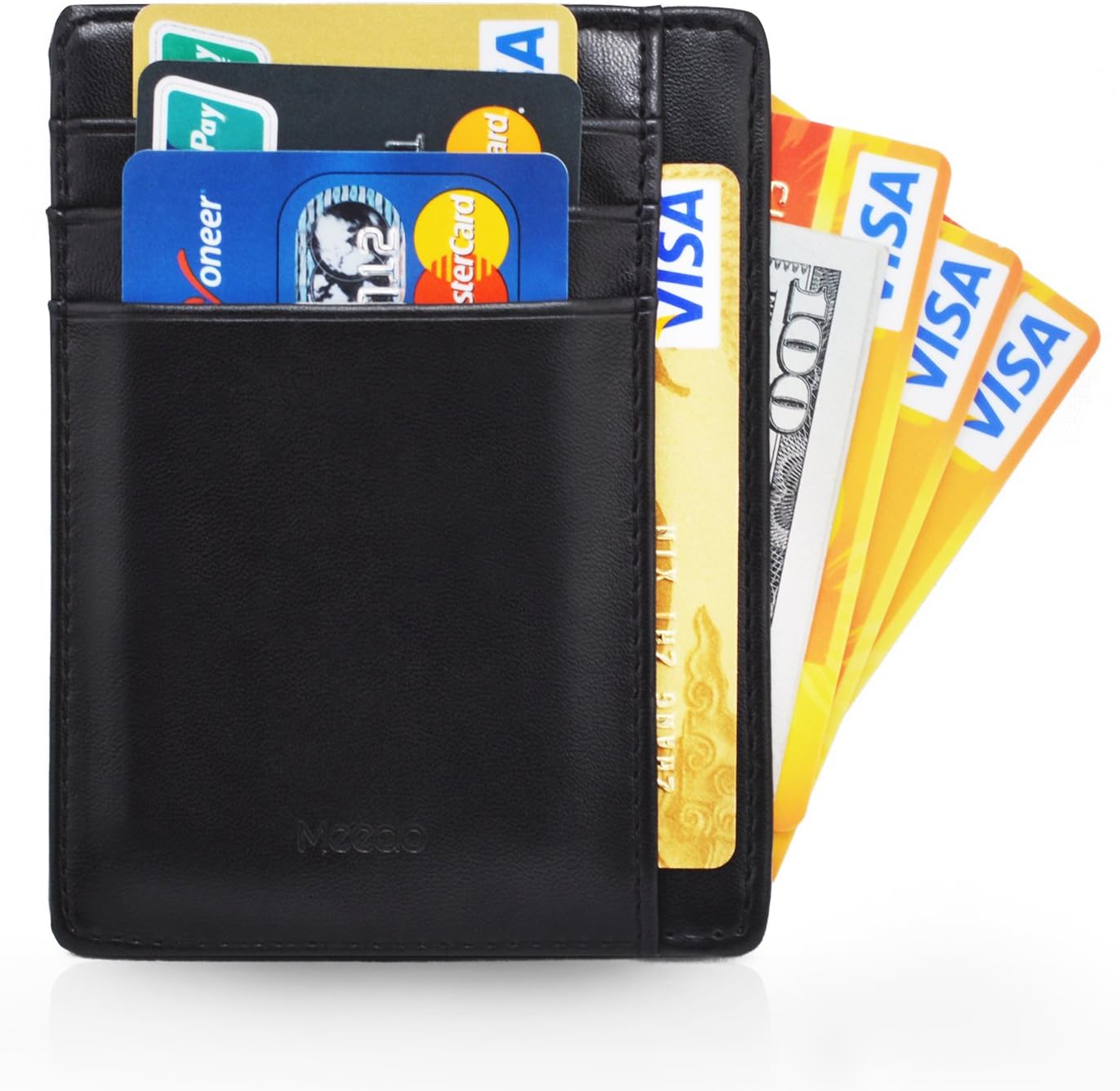 Meedo RFID Blocking PU Leather Slim Wallet, Men's Leather RFID Blocking Minimalist Money Clip Front Pocket Wallet, Card Holder Ultra Thin Card Holder Design for Up to 10 Cards