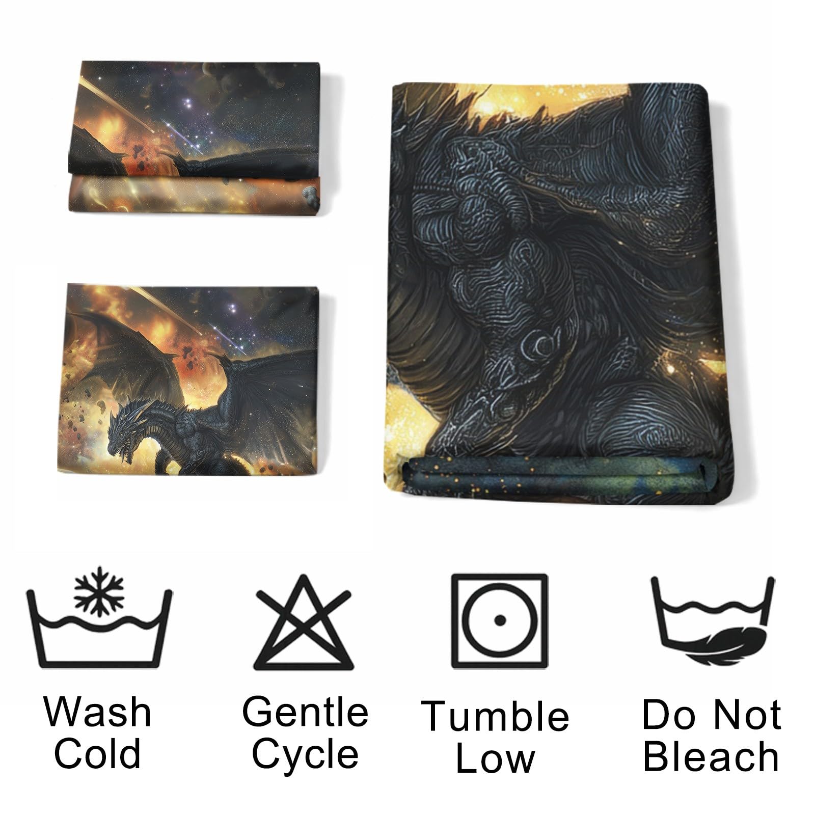 Zestaw poszewek na kołdrę, Easy Care Bedding Bedding Bed Set Double Size 79" x 79", Fantasy Cool Gaming Universe Mysterious Space Planets Dragon Duvet Covers with 2 Matching Pillowcases 50 x 75 cm for