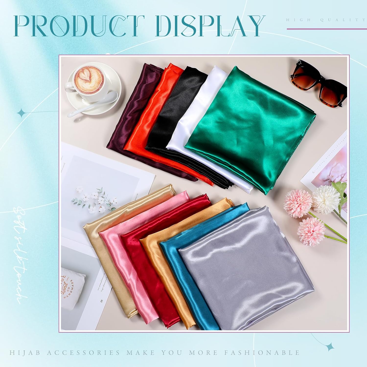 Hicarer 12 Pcs 35 Inch Satin Head Scarf Square Silk Like Neck Scarf Large Hair Scarf Silk Lightweight Hair Wrapping for Women - Image 6