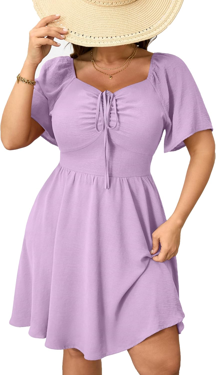 RWJ Women Plus Size Summer Dress Sweetheart Neck Casual Mini Wedding Guest Dresses