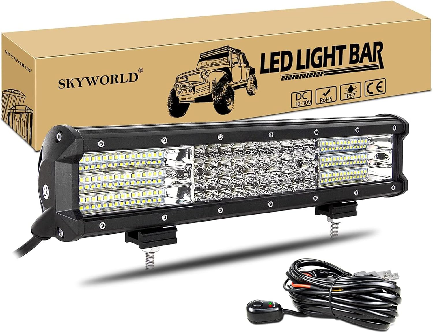 SKYWORLD 15 inch 390W LED Light Bar 4 Row Spot Flood Combo Beam Off Road Lights