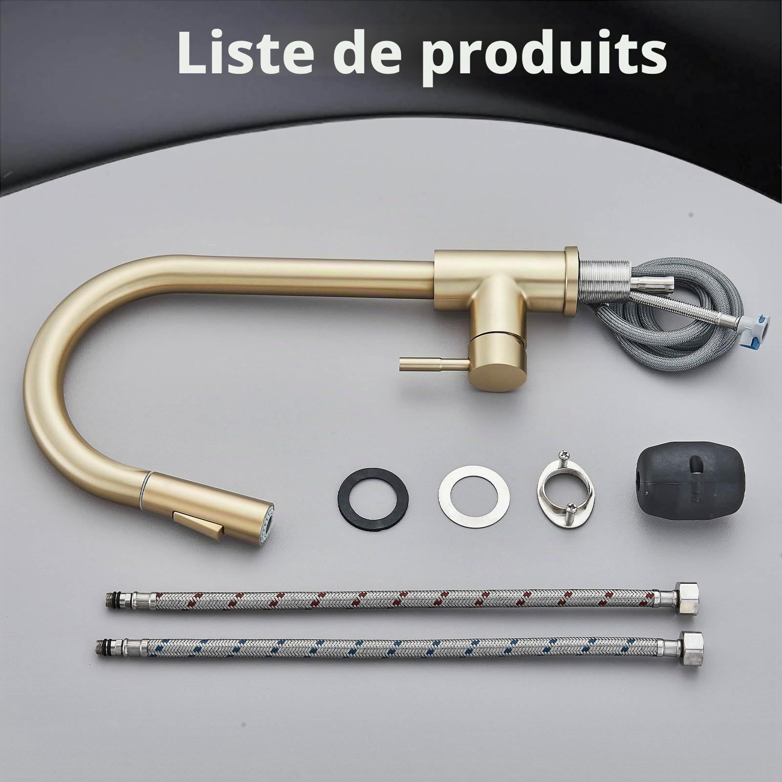 Robinet de Cuisine avec Douchette Extractible, Mitigeur 360° en Acier Inoxydable, Or Brossé, TVTIUO 2 Modes