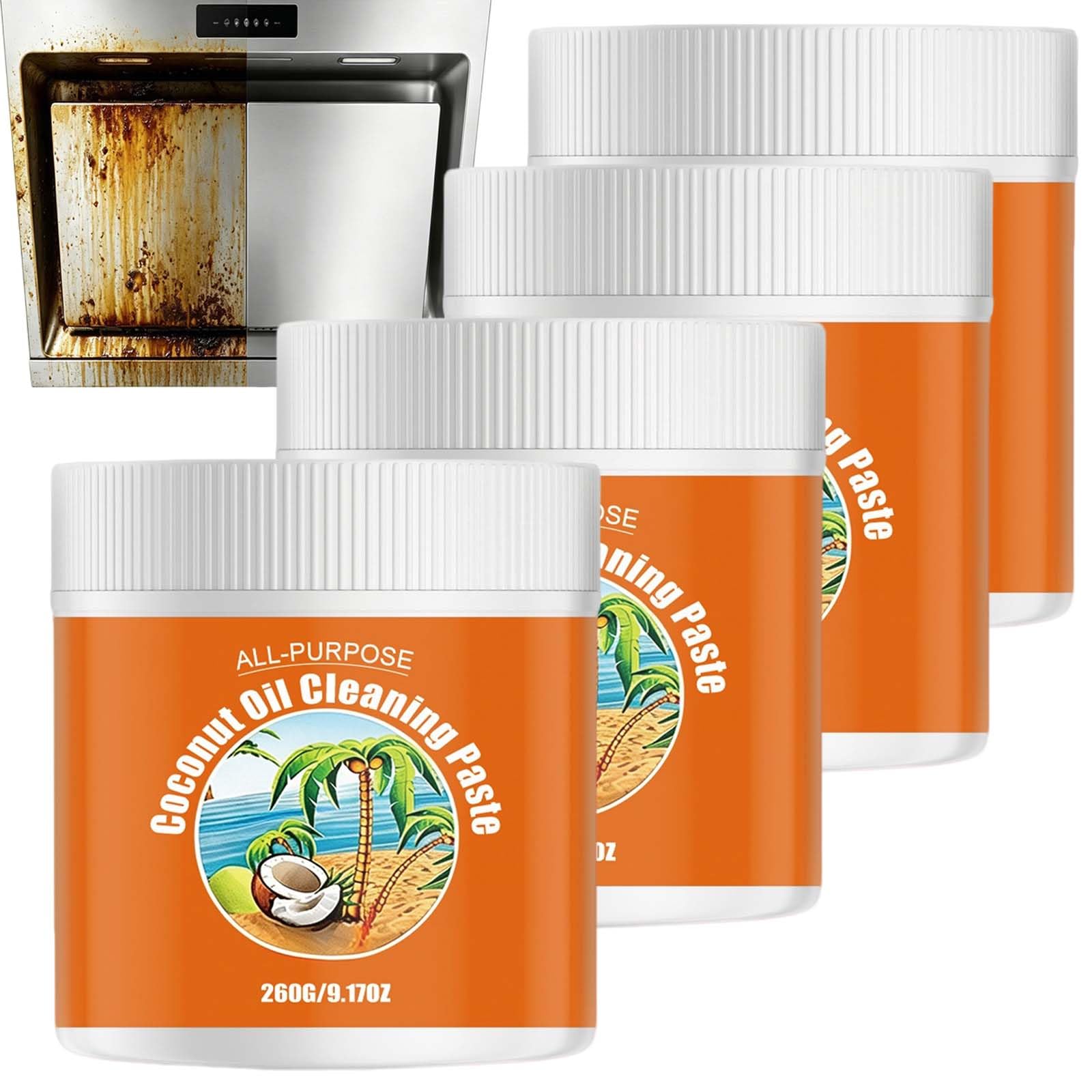 Pasta de limpieza de aceite de coco de uso general, 260 g, pasta de limpieza de baño de uso general, pasta limpiadora de manchas multisuperficie, pasta de limpieza de aceite de coco de acero