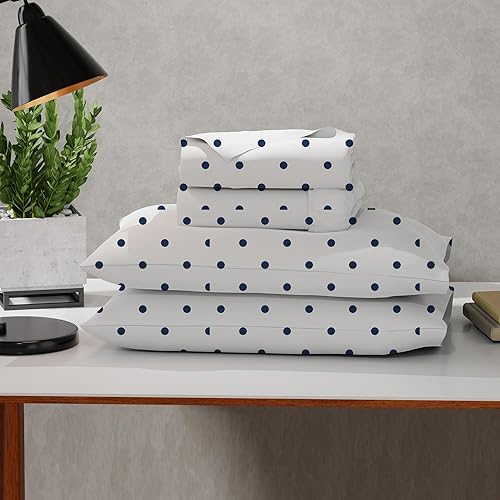 Color Sense Sábanas ricas de algodón percal de hotel, tamaño individual XL, color azul marino, resistentes a las arrugas, cepilladas para mayor